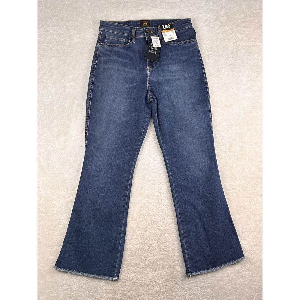 Lee® Women's Heritage Kick Flare Jean Blue 8 M Breeze NWT Raw Hem High Rise